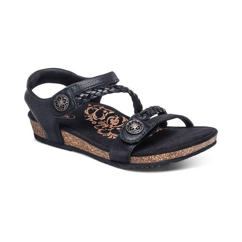 Aetrex Jillian Leather Black Sandals