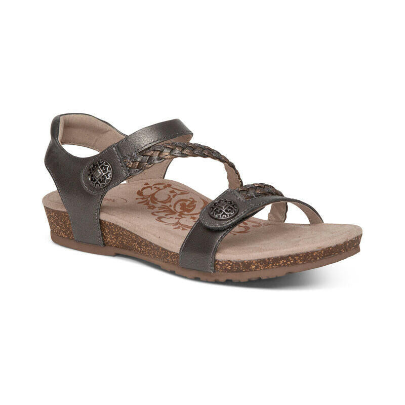 Aetrex Jillian Leather Gunmetal Sandals