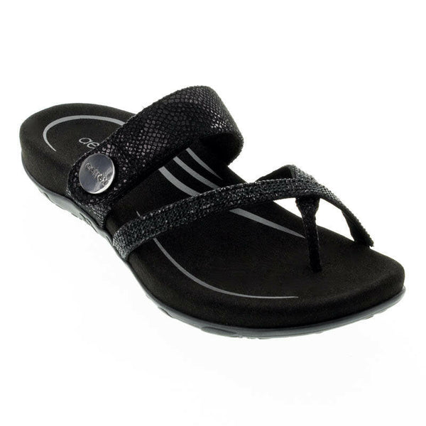 Aetrex Izzy Black Sparkle Sandals