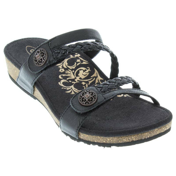 Aetrex Janey Leather Black Sandals