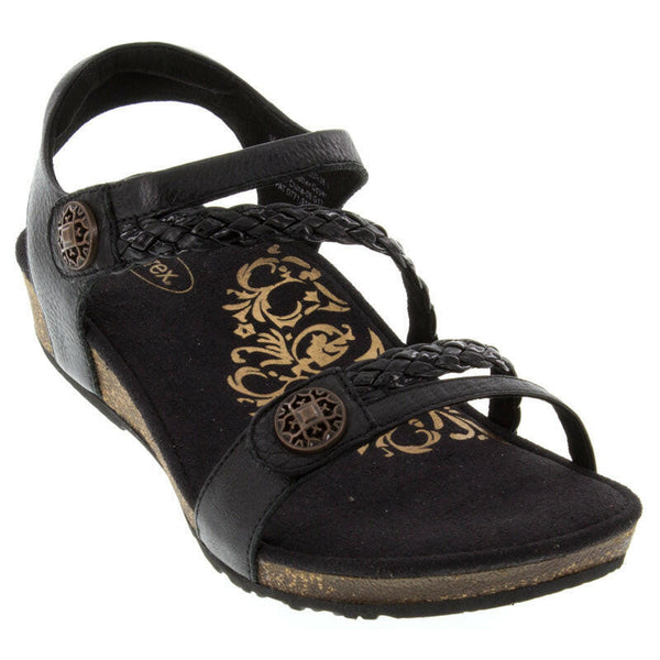 Aetrex Jillian Leather Black Sandals